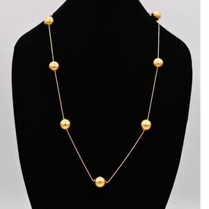 Vintage Ball Station Chain Necklace Brushed Gold Matte Chunky 80s 1980s Bin7B